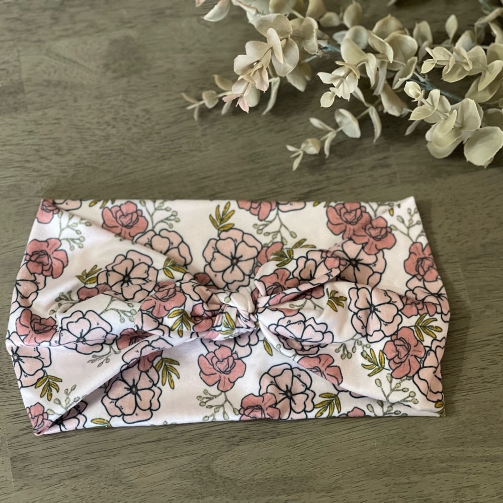 Cream with vintage pink flower faux bow headband